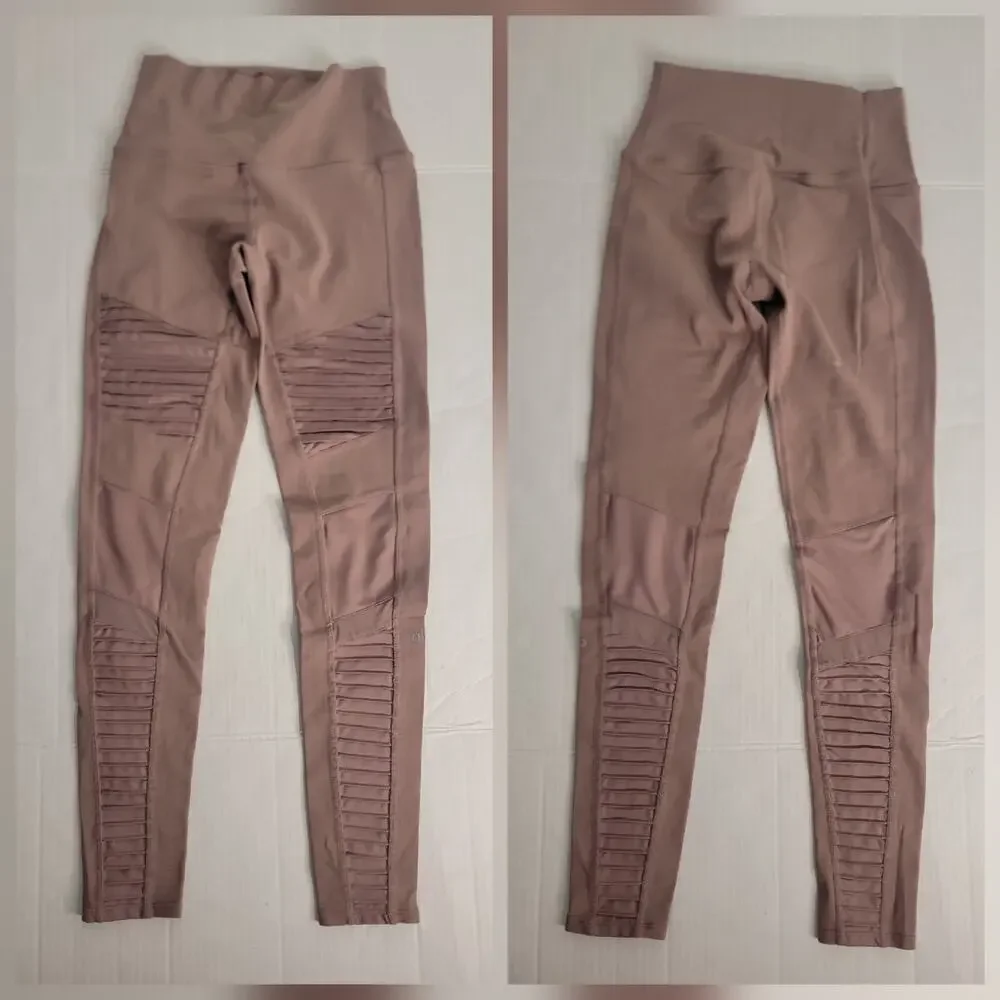 Alo Yoga Moto Legging Womens Sz Small High Rise Full Length Brown Tan